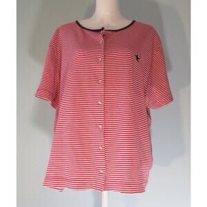 Russ Red Stripe Blue Star Pearl Snap Women's Top Size 3XL Patriotic Nautical